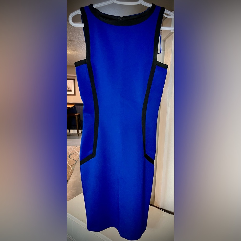 Elegant Blue and Black Sleeveless Dress